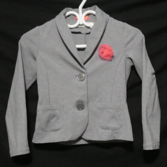 H&M | 7-8 years | Grey Dress Jacket | Button-Up Front | Pink Flower and Bow - Picture 1 of 15